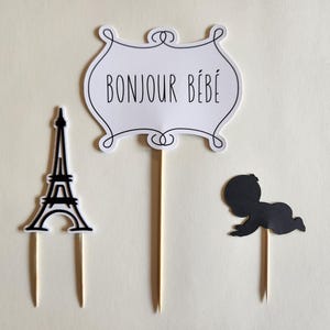 French Themed Baby Shower Cake Topper*Baby Shower Cake Topper*Bonjour Bebe Cake Topper*Eiffel Tower Cake Topper*Baby Silhouette Cake Topper
