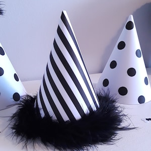 Black and White Striped and Polka Dots Party Hats-8 CT