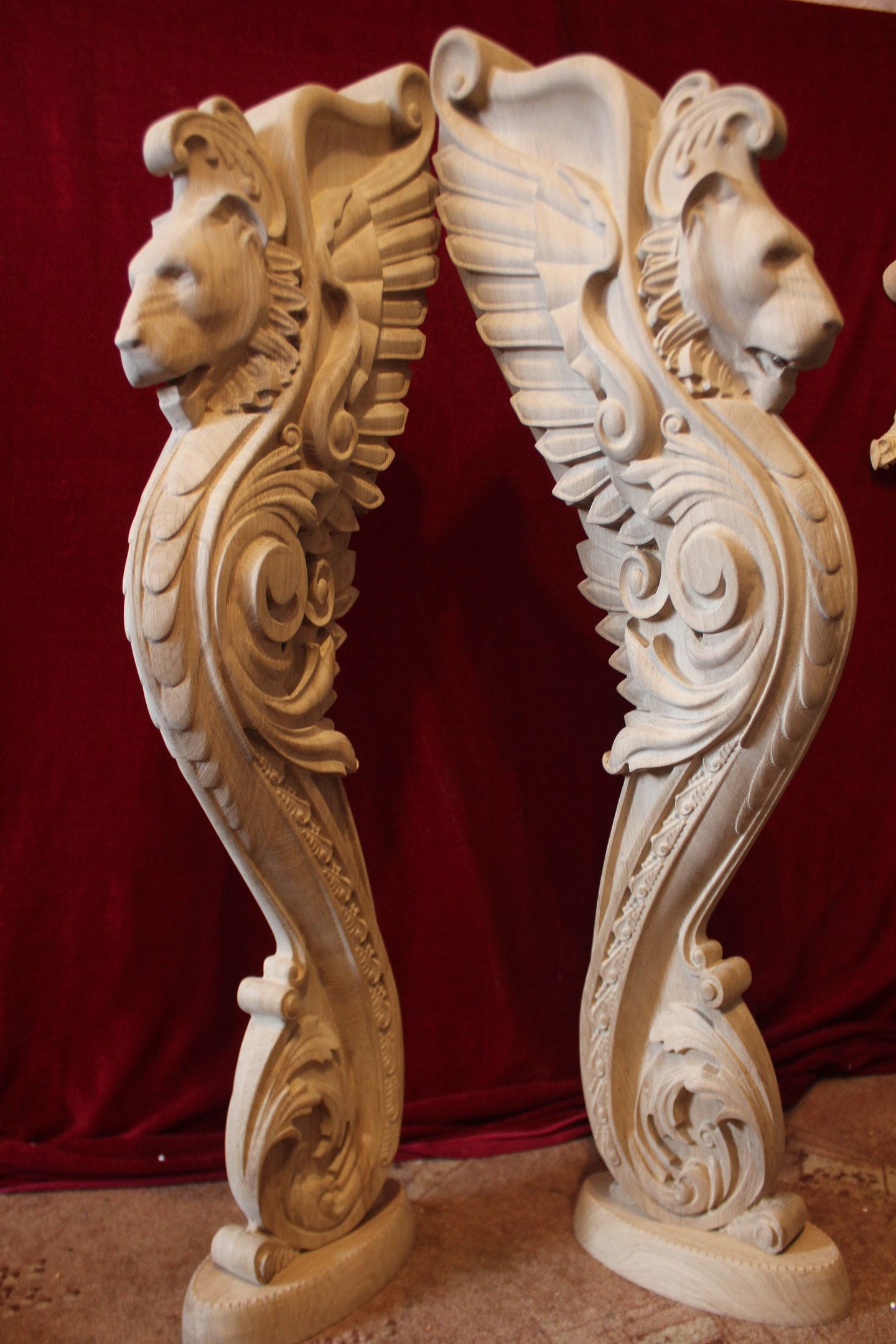 Wooden Lion Statue. Gargoyle stairs Baluster. Fireplace Etsy