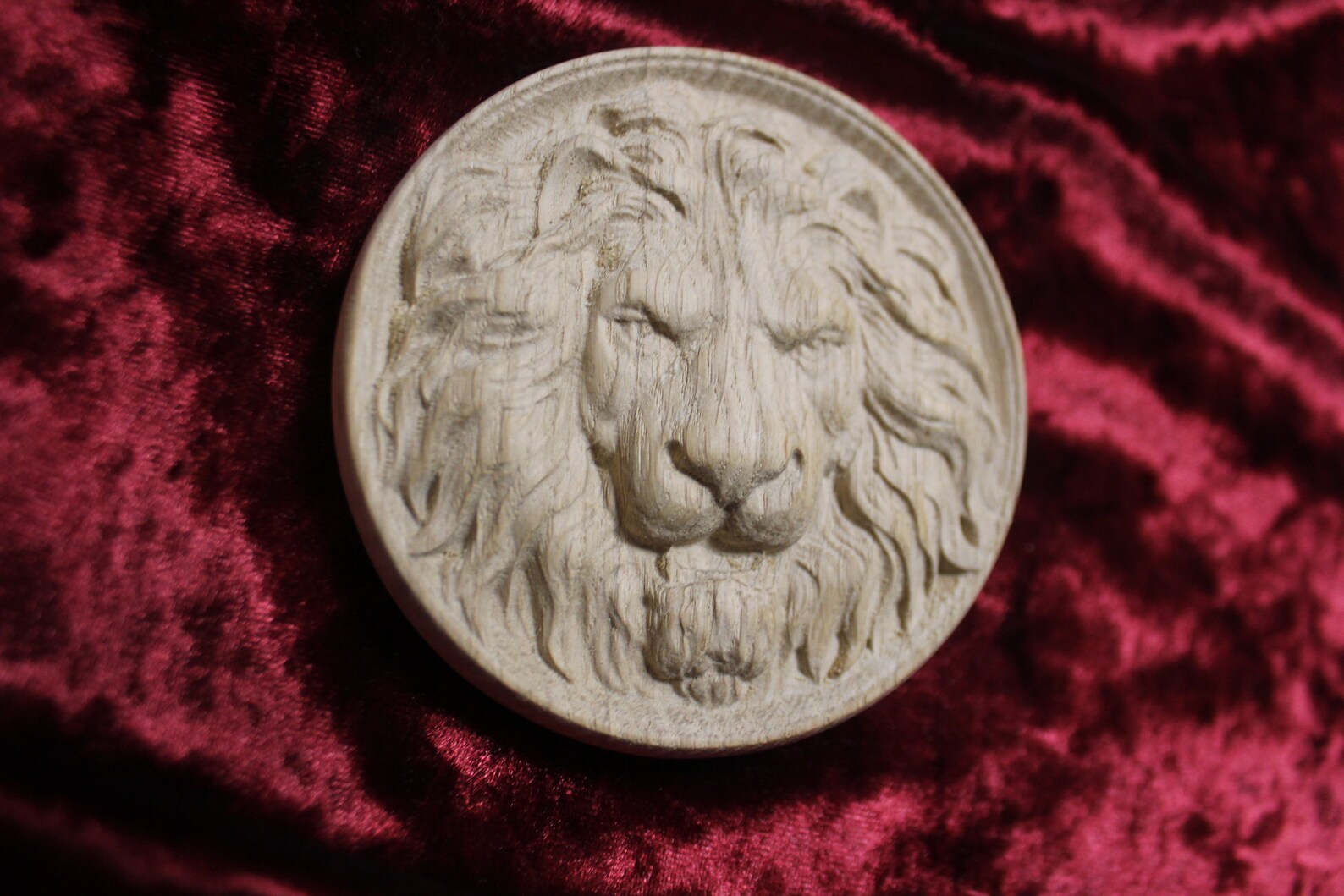 Lion head wood Carved lion rosette. Oak wooden element. Lion Etsy