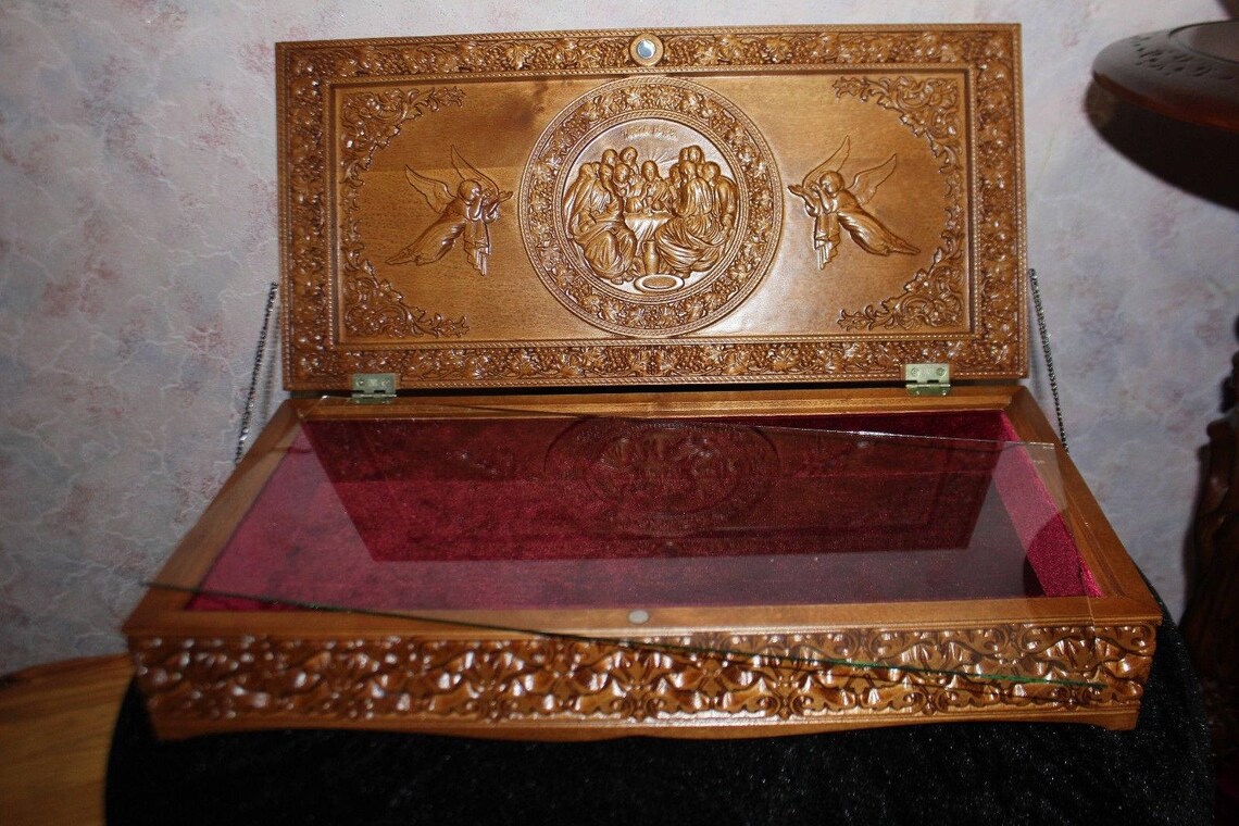 Reliquary box Carved Wooden decorative box . Great religious Etsy