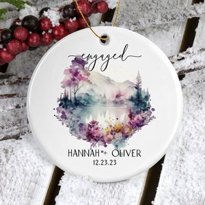 Personalized Mountain Engaged Ornament*Our First Christmas*Engagement Ornament*Wedding gift*Bridal Shower Gift*Mr and Mrs*Engaged Gift