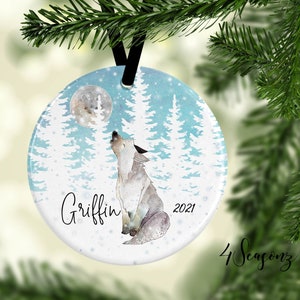 Howling Wolf Christmas Ornament*Wolf Ornament*Camping Ornament*Moon Ornament*Christmas Ornament*Custom Ornament