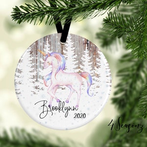 Personalized Unicorn Ornament*Unicorn In the Winter Forest Ornament*Unicorn Decor*Christmas Ornament*Custom Ornament*Unicorn Birthday Gift