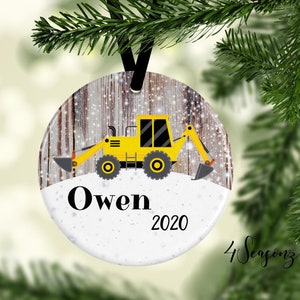 Truck Ornament/Backhoe Ornament/Construction Decor/Baby Boy Ornament/Snow Ornament/Custom Ornament/Personalized Ornament/Name Ornament