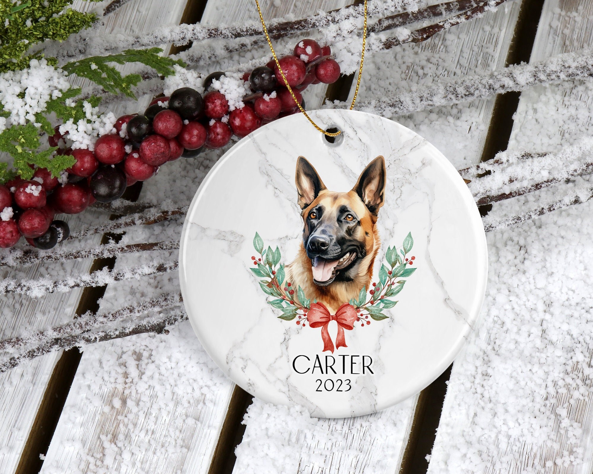 Belgian Malinois Ornament*Belgian Malinois Gift*Dog Ornament*Pet Ornament*Custom Pet Ornament*Pet Gift*Pet Ornaments*Memorial Ornament