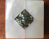 Vintage Powder Compact Marhill Genuine Mother of Pearl With Abalone