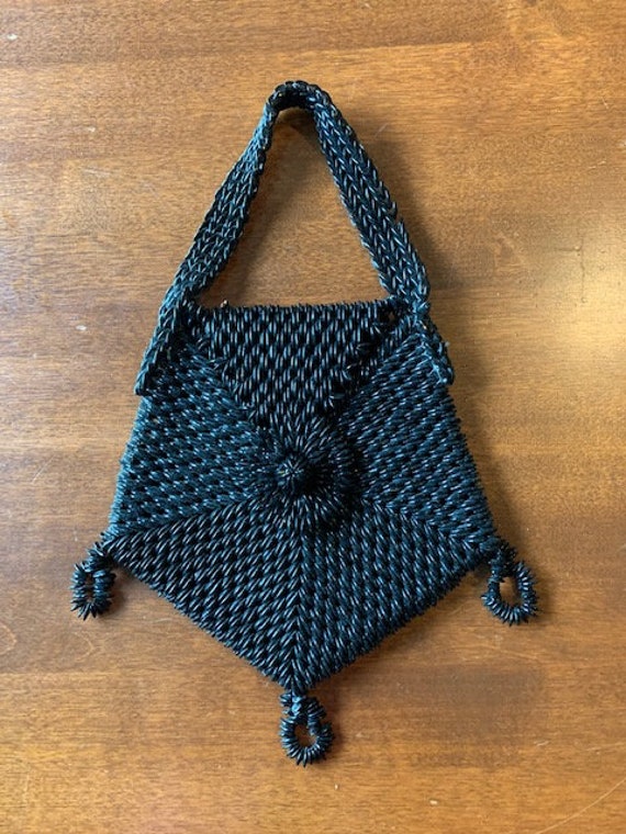 Vintage Black Beaded Hexagon Purse/Bag