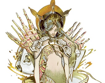 Lion Fish Mermaid, Original Character Gold Plated Print