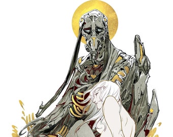 Mecha Mermaid, Original Character Gold Plated Print