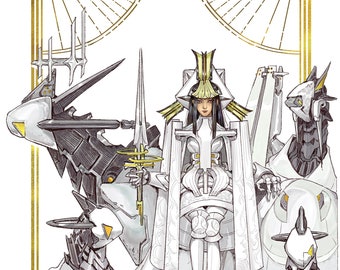 White Dragon Queen, Original Character Gold Plated Print