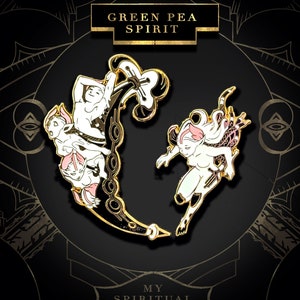 Pea Girl Hard Enamel Pin - &quot;My Garden Spirits&quot; Luxury Luminous pins - Glow in Dark, elf, gothic, skeleton, Art Deco, Elegant, Fancy