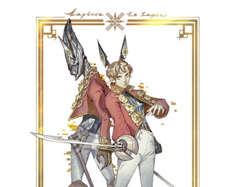 The Bunny Sword Master, Original Character Gold Plated Print