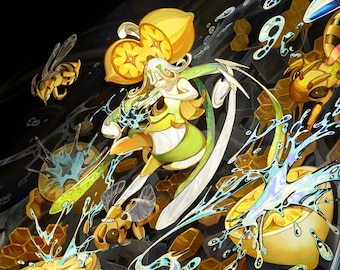 Lemon Fairy Gold Foil Print, Metal Print, Playmat