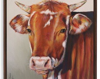 Foster The Cow Walnut Framed Canvas Wrap 20" By 20"