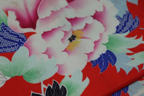 Vintage Japanese Kimono silk Chuya obi green red … - image 10