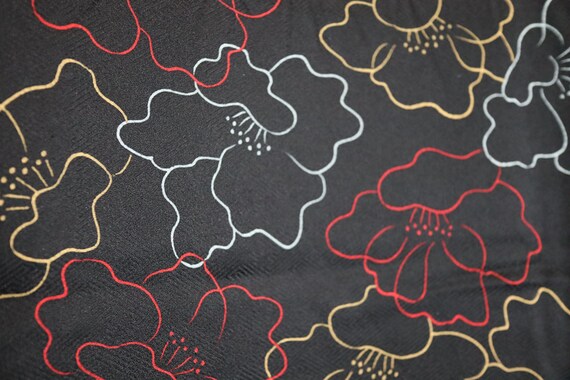 Vintage Japanese Kimono silk black awase peony fl… - image 8