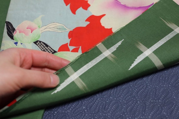 Vintage Japanese Kimono silk Chuya obi green red … - image 6