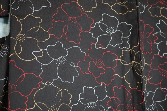 Vintage Japanese Kimono silk black awase peony fl… - image 7