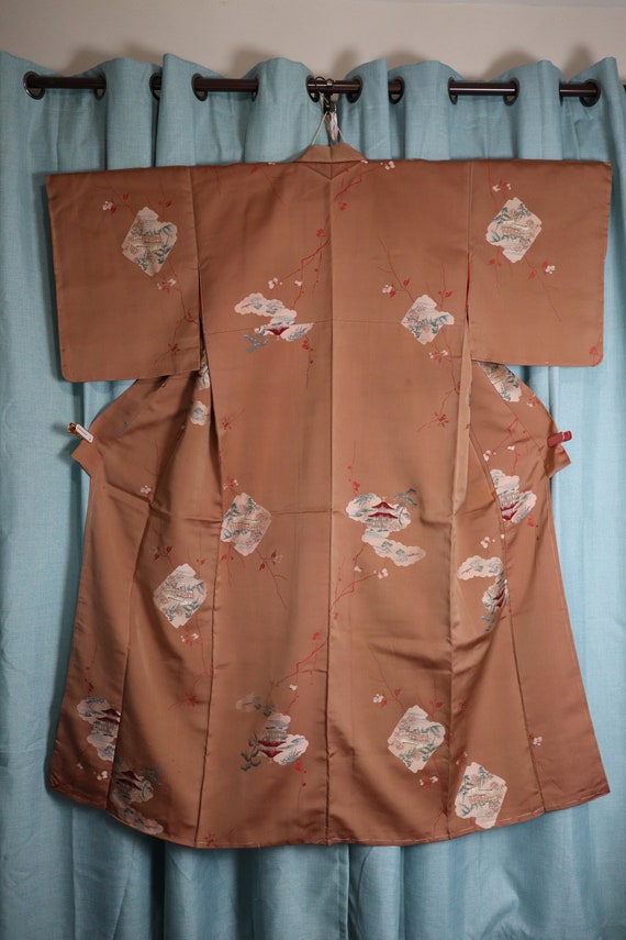 Vintage Japanese Kimono silk beige brown house kom