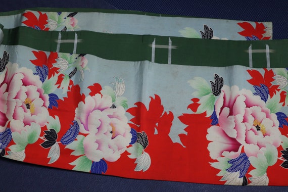 Vintage Japanese Kimono silk Chuya obi green red … - image 9