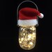 Hanging mason jar Christmas holiday battery fairy lights luminary with Santa hat white