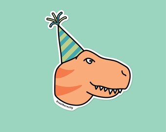 T-Rex Party Hat Sticker