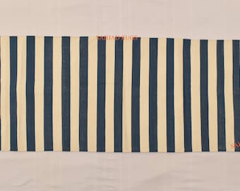 Alfombra de corredor tejida a mano con rayas simples modernas de algodón azul y blanco de varios tamaños- Kilim de corredor reversible