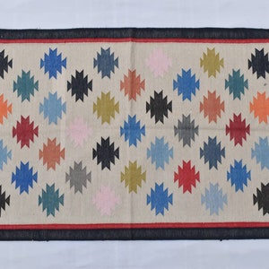 2.5x4 ft. Cotton Colourful Hand woven Dhurrie Rug- Carpet Design Kilim Rug