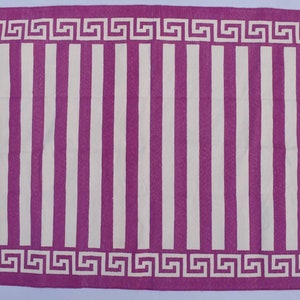 Dark Pink and White Cotton Handmade Modern Stripes Rug- Flat weave and Hand woven Kilim Rug