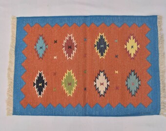 2x3 Small Size Colorful Cotton Reversible Modern Hand Woven 60*90 CM Rug.
