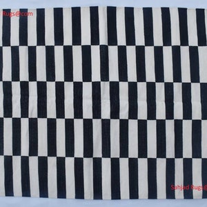 Multiple Sizes Black and White Stripes Handmade Modern Design Kilim Rug - Reversible Kilim