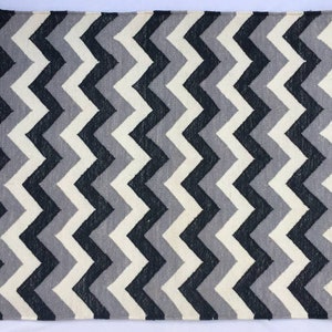 Multiple Sizes Grey, White And Black Hand Woven Cotton Rug- Modern Style Rug