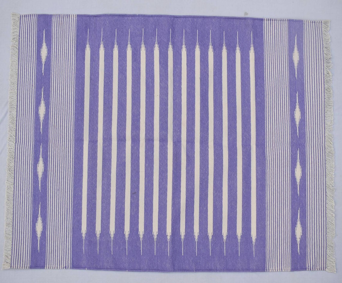 Light Purple and White Cotton Handmade Modern Stripes Rug | Etsy