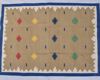 Tapete Dhurrie de algodão tecido à mão – Design indiano moderno, 4x6