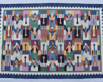 Hand Woven Cotton Dhurrie Rug – Colorful Indian Design, 4x6