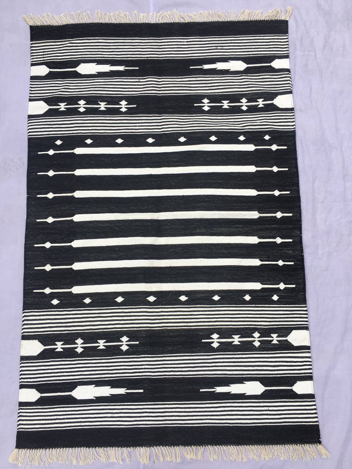 3x5 Black and White Cotton Rug Dhurrie Stripes Etsy