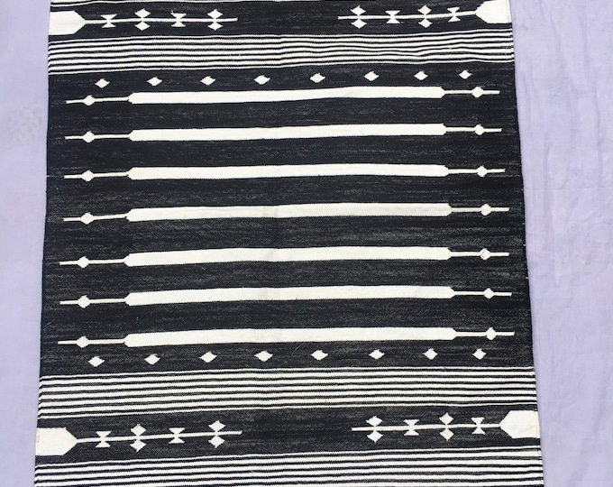 3x5 Black and White Cotton Rug Dhurrie Stripes Etsy