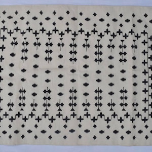 Multiple Sizes Off White and Black  Kilim Rug -Beautiful Star Design Flat weave Kilim Rug