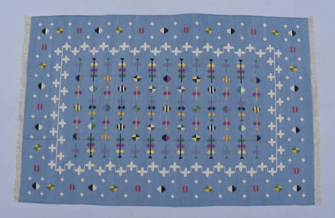 Multiple Sizes Light Blue Handmade Modern Pattern Rug- Flat Weave and ...