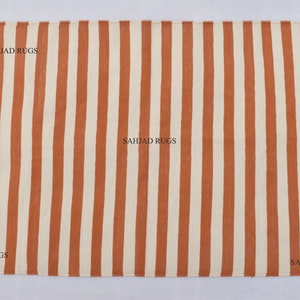 Multiple Sizes Burnt Orange and white Cotton Handmade Modern Simple Stripes Rug- Flat weave and Hand woven Kilim Rug