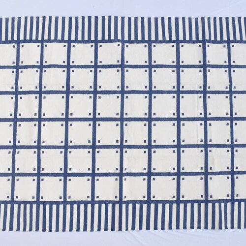 Blue and White/ivory Striped Kilim Rug Handmade Striped Rug Etsy