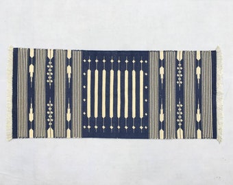 2x5 cotton Blue And white Stripes Hand woven Runner Rug