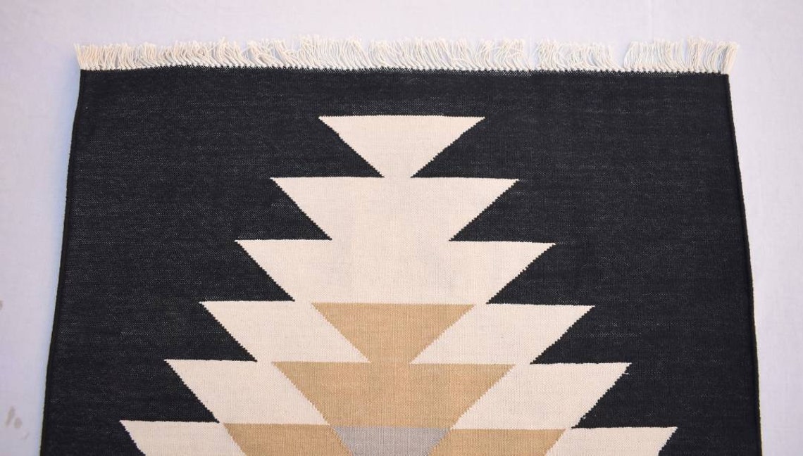 2x6 White and Black Modern Pattern Rug Runner Hand Woven Etsy