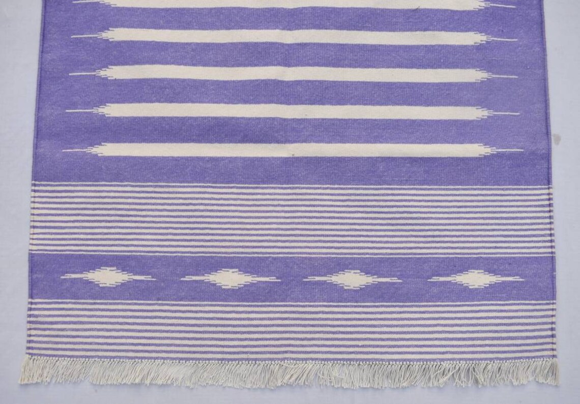 Light Purple and White Cotton Handmade Modern Stripes Rug Etsy