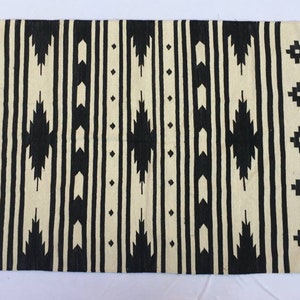 3x5 Cotton Black and White Rug - Stripes With Design- hand woven rug