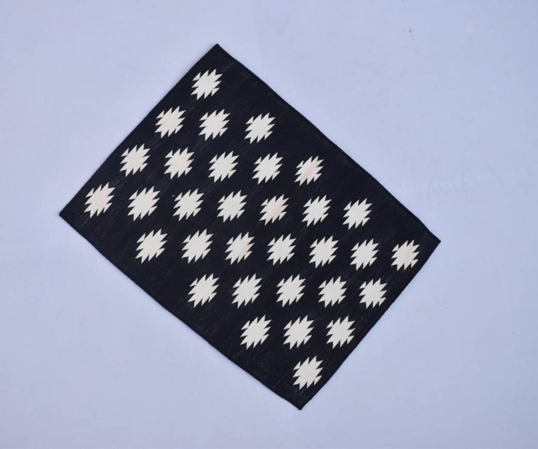 2x32x4 Cotton Star Design Black & White Hand Woven Small Size - Etsy