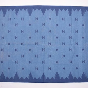 Multi Sizes Cotton Indigo Blue  Handmade Modern Design Rug.- Hand Woven Navy Blue Border Kilim Rug