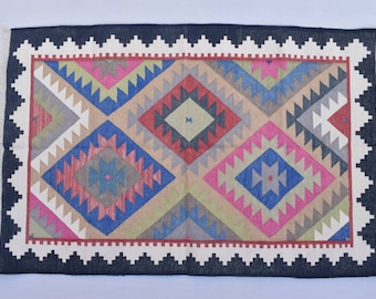 Handvävd bomullsmatta, Boho Dhurrie - 90 x 1,50 m
