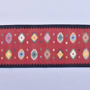 2x6 Cotton Hand Woven Rug Dhurrie - Runner Dark Red Colour Flat weave Indian kilim